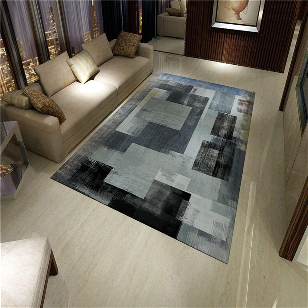 Tapis chambre garçon et fille moderne abstrait noir gris bleu 50x160