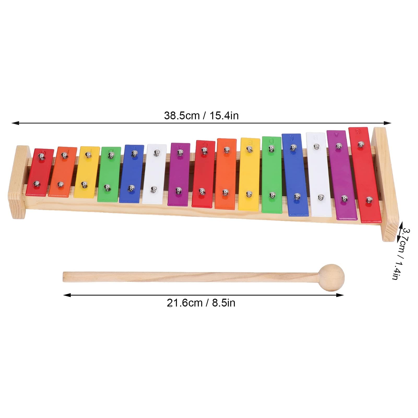 Xilófono 15 notas, Xilófono con 2 Mazos para Niños Instrumento Musical Educativo Glockenspiel de Aluminio y Pino Juguete Adecuado a Partir de 3 Años