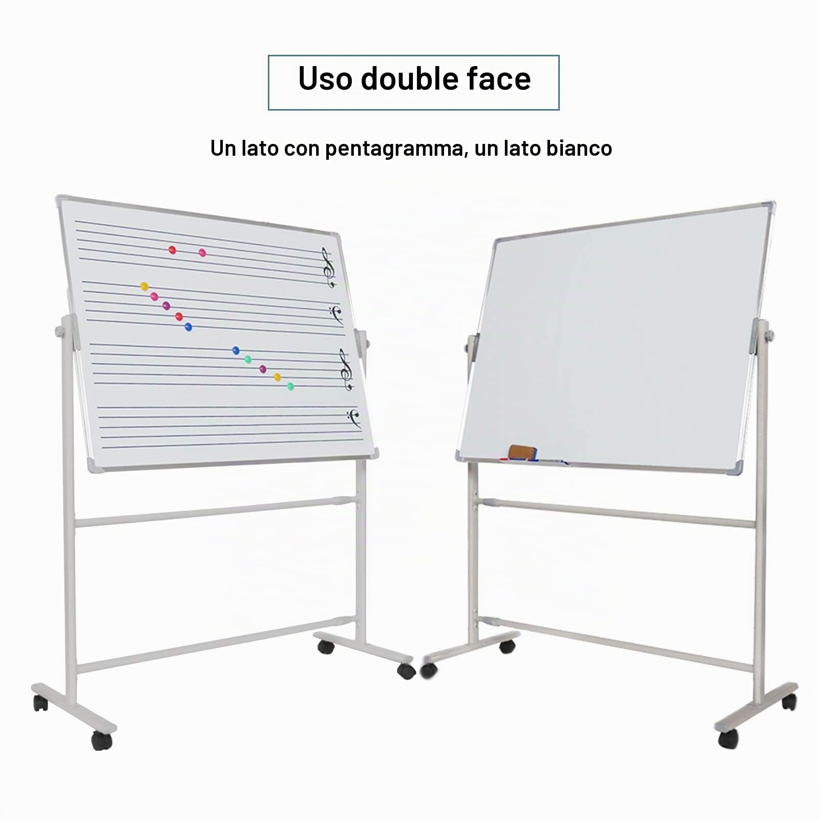 Lavagna Bianca bifacciale Mobile per la creazione di Musica con Pentagramma, Lavagna cancellabile a Secco, Angolo Regolabile in Altezza per la Scuola Domestica (90X120CM)