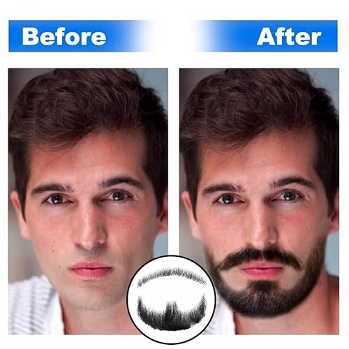 Miniatura 5 de Barba falsa de cabello 100 % humano, barba facial negra, cabello humano realista, cabello facial atado a mano, encaje invisible, bigote falso para