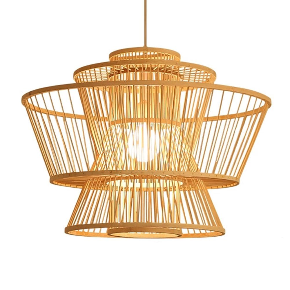 LQZCXMF 21.6in Kitchen Island Hanging Lamp Multi-Layer Wicker Lamp Shade Creative Hanging Lamp for Bedrooms Decor Primitive Lighting Fitting E26 Base for Dining Living Hallway Restaurant - 1 Pack