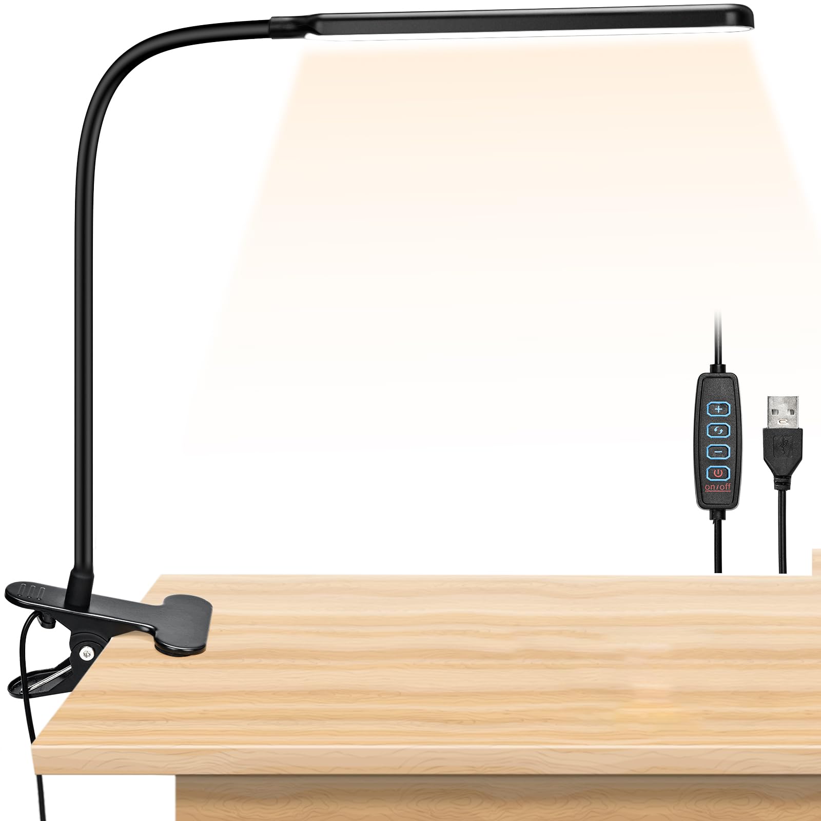 OGVDOE Lámpara LED Escritorio Luz Lectura con 3 Temperaturas de Color y 10 Niveles de Brillo Lámpara de Lectura USB Recargable 360° Flexible Lampara Escritorio Pinza para Oficina Cabecera Estudio