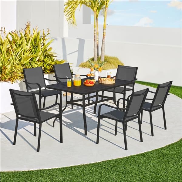 Yaheetech Juego de 6 Sillas de Jardín de Poliéster con Respaldo y Reposabrazos Sillas Terraza Exterior Apilables 67x56.5x86.5 cm, Carga 136 kg Gris