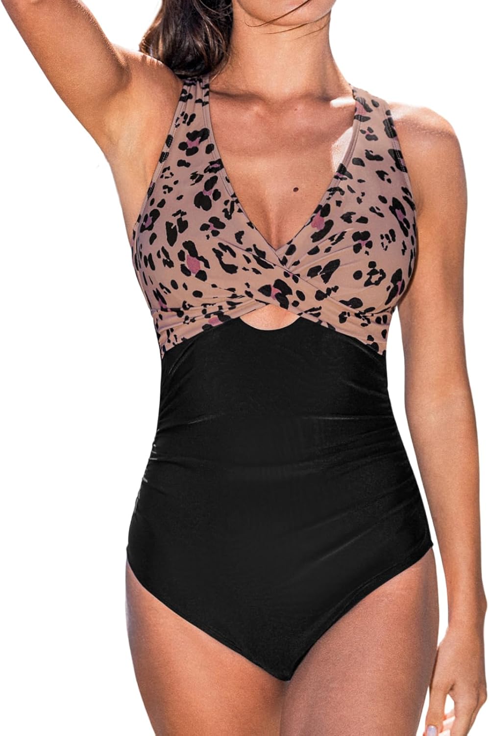 CUPSHE One Piece Swimsuit Women Tummy Control Bathing Suit Slimming Wrapped Front Cutout Back Crisscross Self Tie Ruched