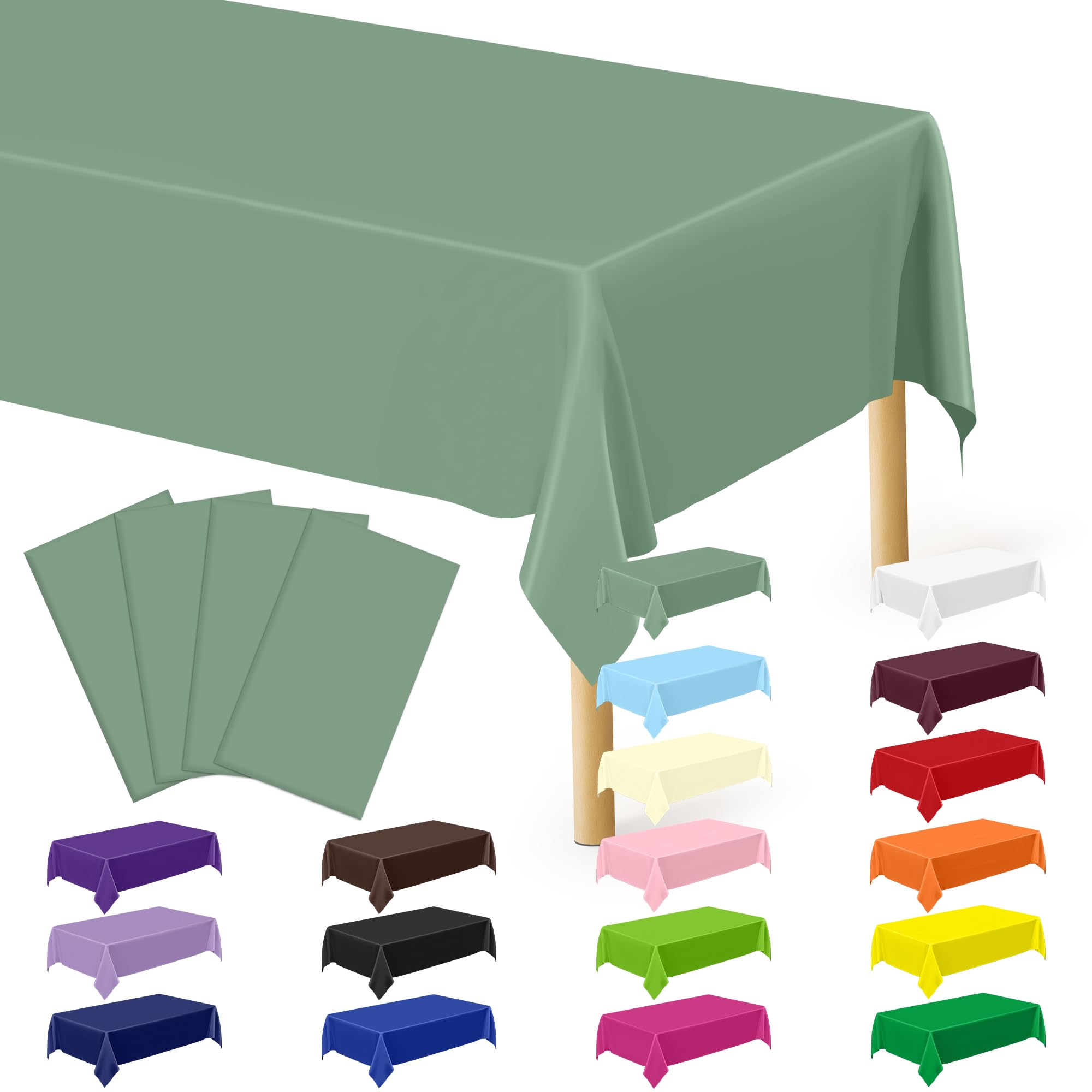 4 Pcs Picnic Table Cover, 54 X 108 Table Cloth Rectangle Table, Disposable Sagegreen Plastic Table Cover, Waterproof Tablecloths for Wedding, Baby Shower Decorations and Birthday Party Supplies