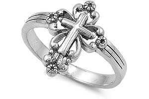 Sterling Silver Plated Victorian Style Open Cross Ring for Daughter (White Gold Plated, 11)