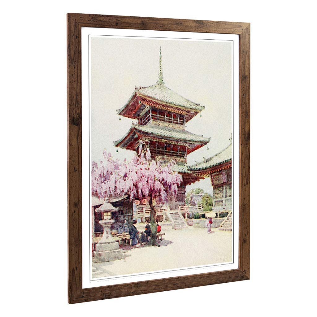Big Box Art Framed Print of Ella Du Cane Japanese Oriental Wisteria, Kyomidzu Design | Wall Art Picture| Home Decor for Kitchen, Living Room, Bedroom, Hallway, Walnut, A2 / 24.5x18 Inch / 62x45cm