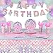 191 Pcs Mermaid Birthday Decorations Mermaids Themed Party Supplies. Including Plate, Napkin, Cup, Table Cloth, Happy Birthday Banner, Balloons, Knife Fork and Spoon for Girl Birthday Party Decor