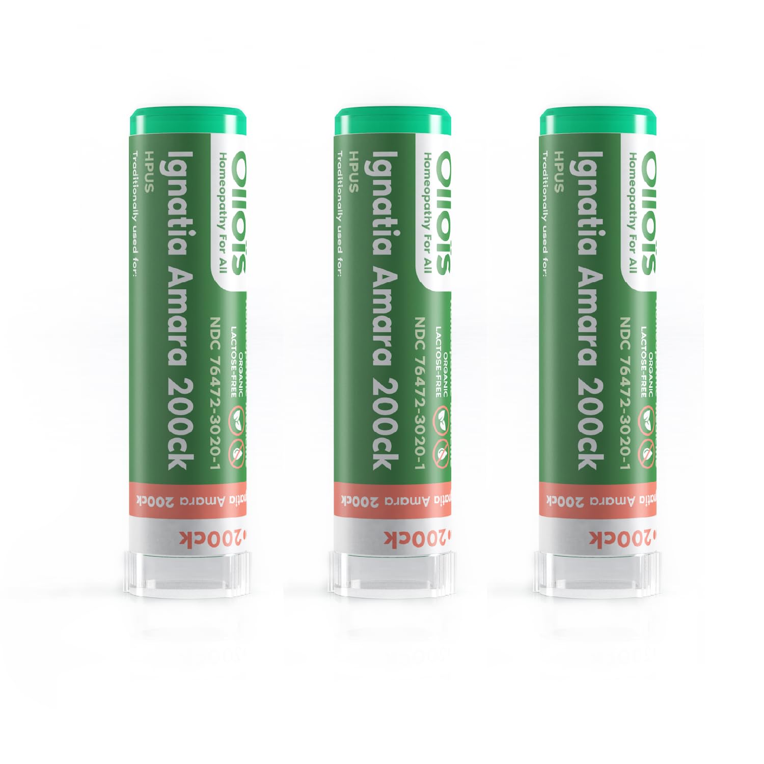 OLLOIS Ignatia Amara 200ck Organic, Lactose-Free, Kosher Homeopathic Medicine, 80 Pellets (Pack of 3)