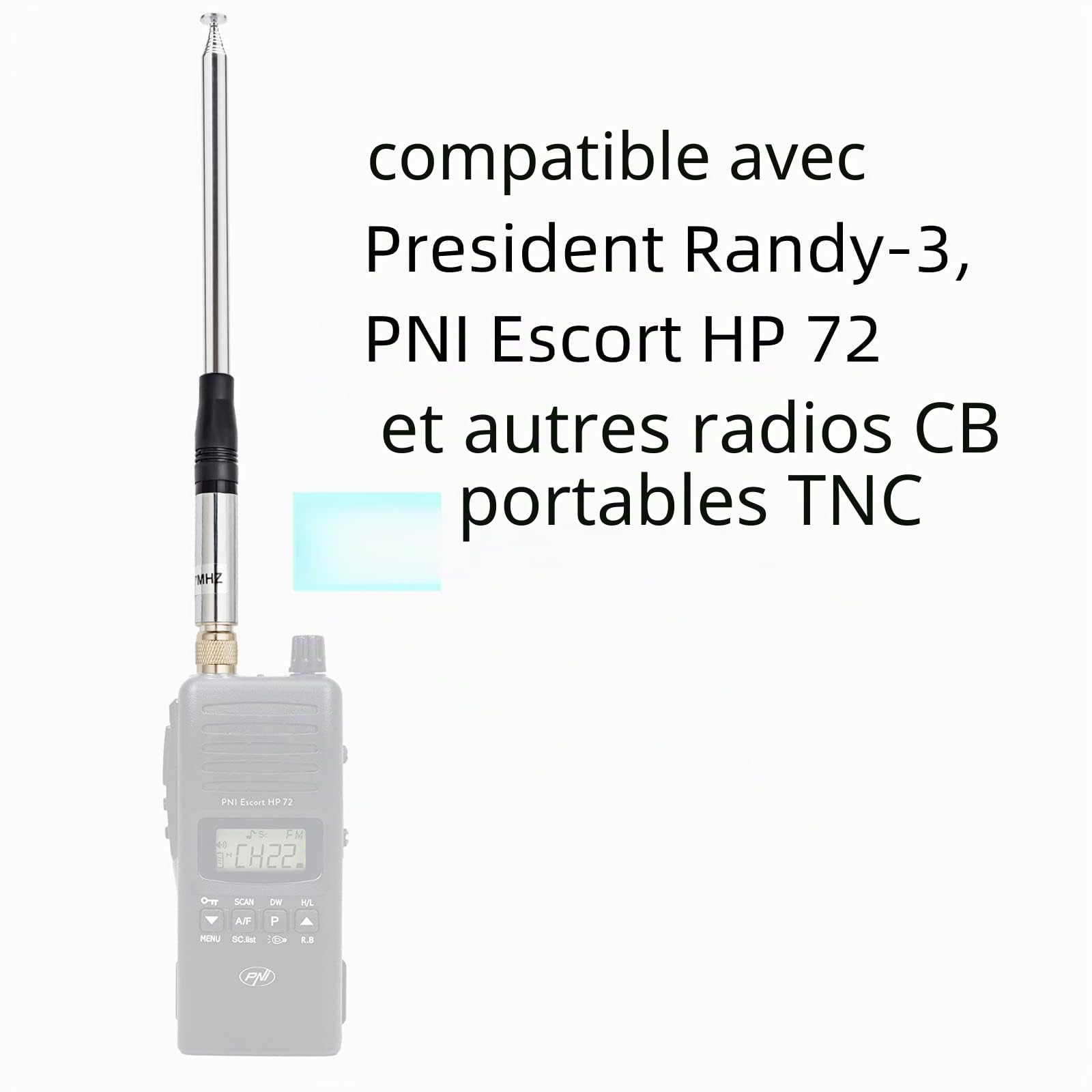 HYS Antenne radio CB 27 MHz, connexion TNC, gain élevé, antenne pop-up télescopique (130 cm) compatible avec President Randy-3, PNI Escort HP 72 Radio portable
