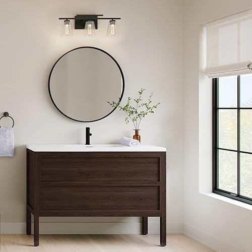 Miniatura 7 de G-LEAF Espejo redondo negro de 28 pulgadas, espejo circular para baño, entrada, tocador, sala de estar, espejo de baño redondo para pared