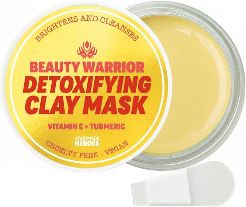 Vitamin C Turmeric Clay Mask for Dull Blemish-Prone Skin | Facial Treatment Mask for Brightening Dark Spots, Deep Pore Cleansing, Gentle Wash Off Mud Mask, Smooth Glowing Skin, Vegan