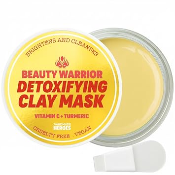 Handmade Heroes Vitamin C Turmeric Clay Mask Facial Treatment Mask for Brightening Dark Spots, Detoxifying & Radiance Deep Pore Cleansing for Dull, Uneven Skin