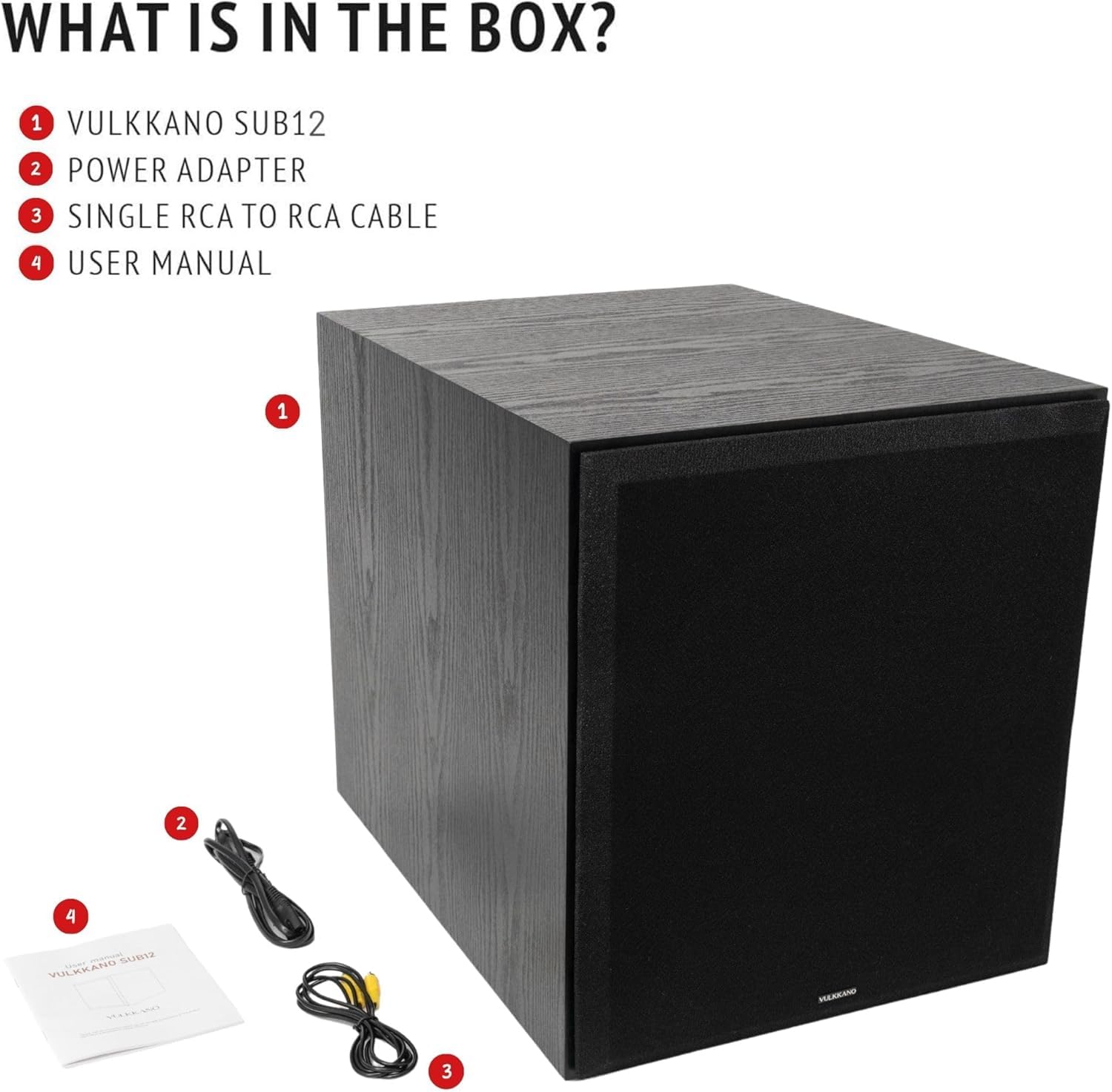 VULKKANO SUB12 Caisson De Basse Actif 12 Pouces, Fréquence 40 Hz-200 Hz, 200 W