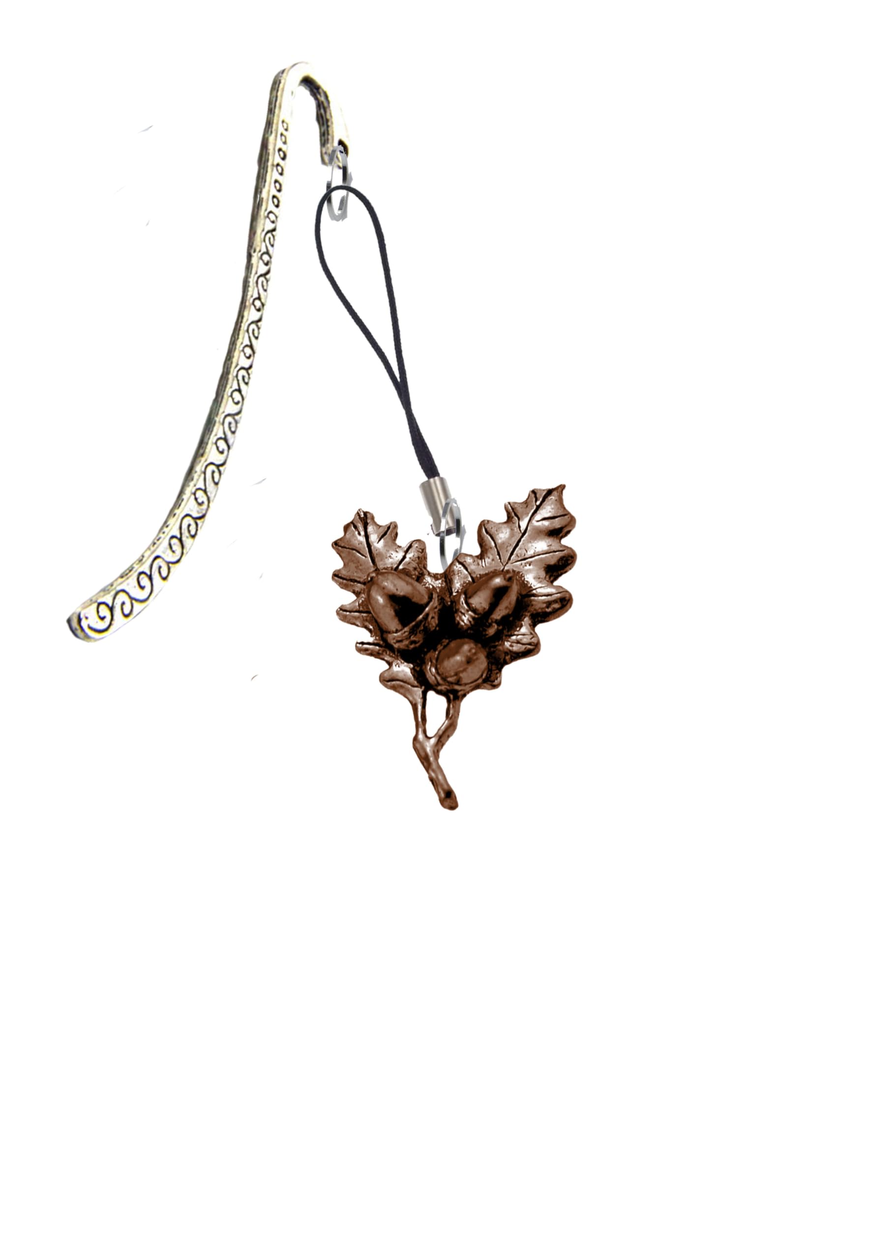 C24 Oak Leaves COPPER EFFCT pewter emblem On A Pattern Bookmark With Cord