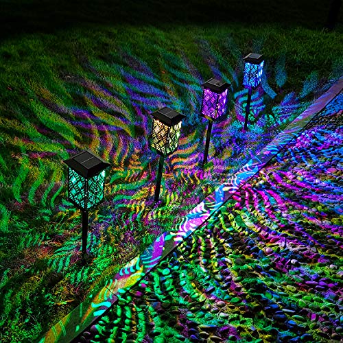 Ollivage Solar Pathway Lights Outdoor Upgraded Solar Powered Garden Lights IP65 Waterproof Foldable Solar Landscape Lights for Lawn, Patio, Yard, Walkway, Deck, Driveway (4, Multi-Color)