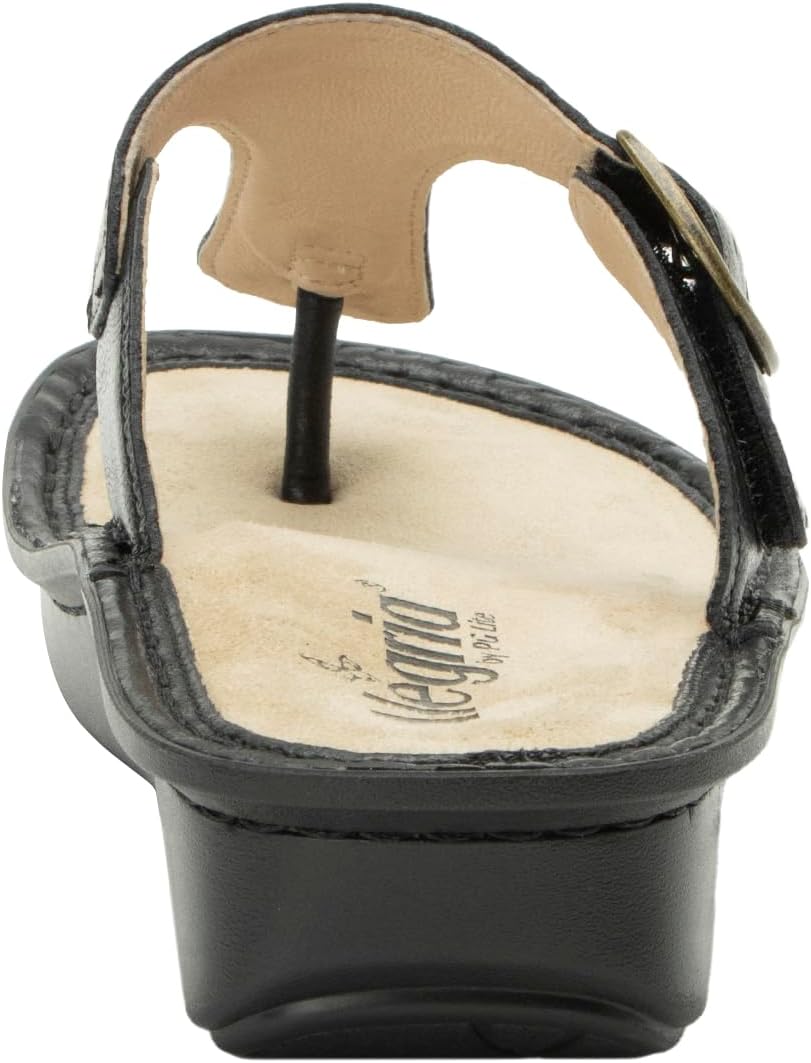 Alegria Women Vella - Timeless Comfort, Arch Support and Travel Style - Casual Flip Flop Slide for Everyday Elegance - Lightweight Leather Thong Sandal