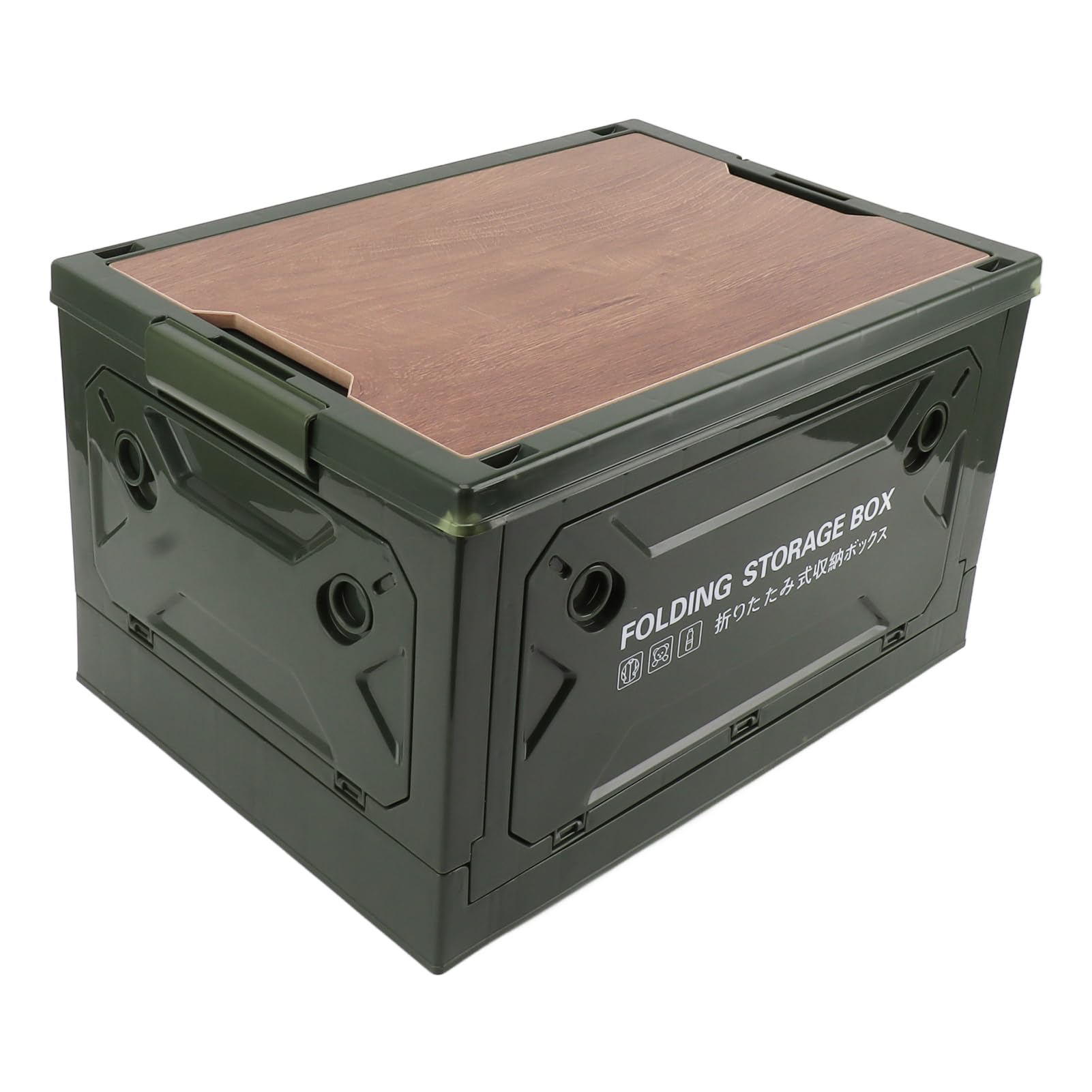 Fockety Cubos de almacenaje Plegables con Tapa de Madera, Caja de almacenaje Plegable de plástico para Camping, organizadores de Armario apilables para Camping, Dormitorio, Oficina (Green)