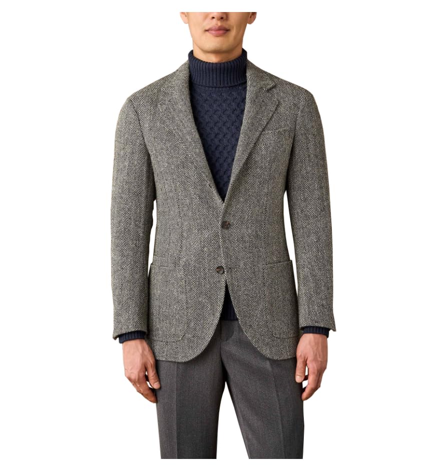 Mens Herringbone Tweed Blazer Leisure Wool Blend Sports Coat Jacket Vintage Classic Prom Groom Tuxedo Suit