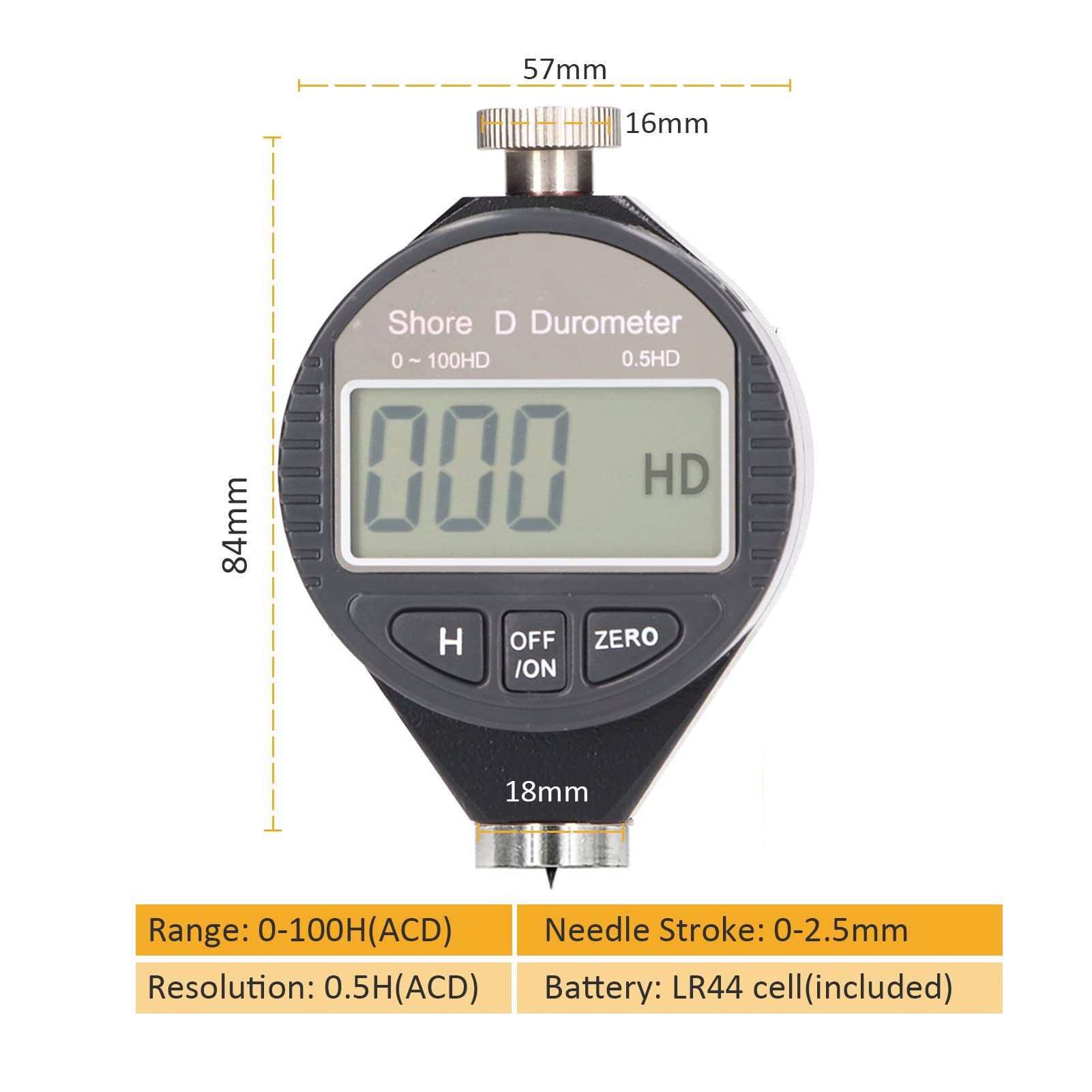 Durometer-Härteprüfer, Shore-Typ A/C/D-Härte Tragbares Digitales Härtemessgerät, 0-100 HA/C/D, für Gummi, Kunststoff, Reifen Usw(Shore D)