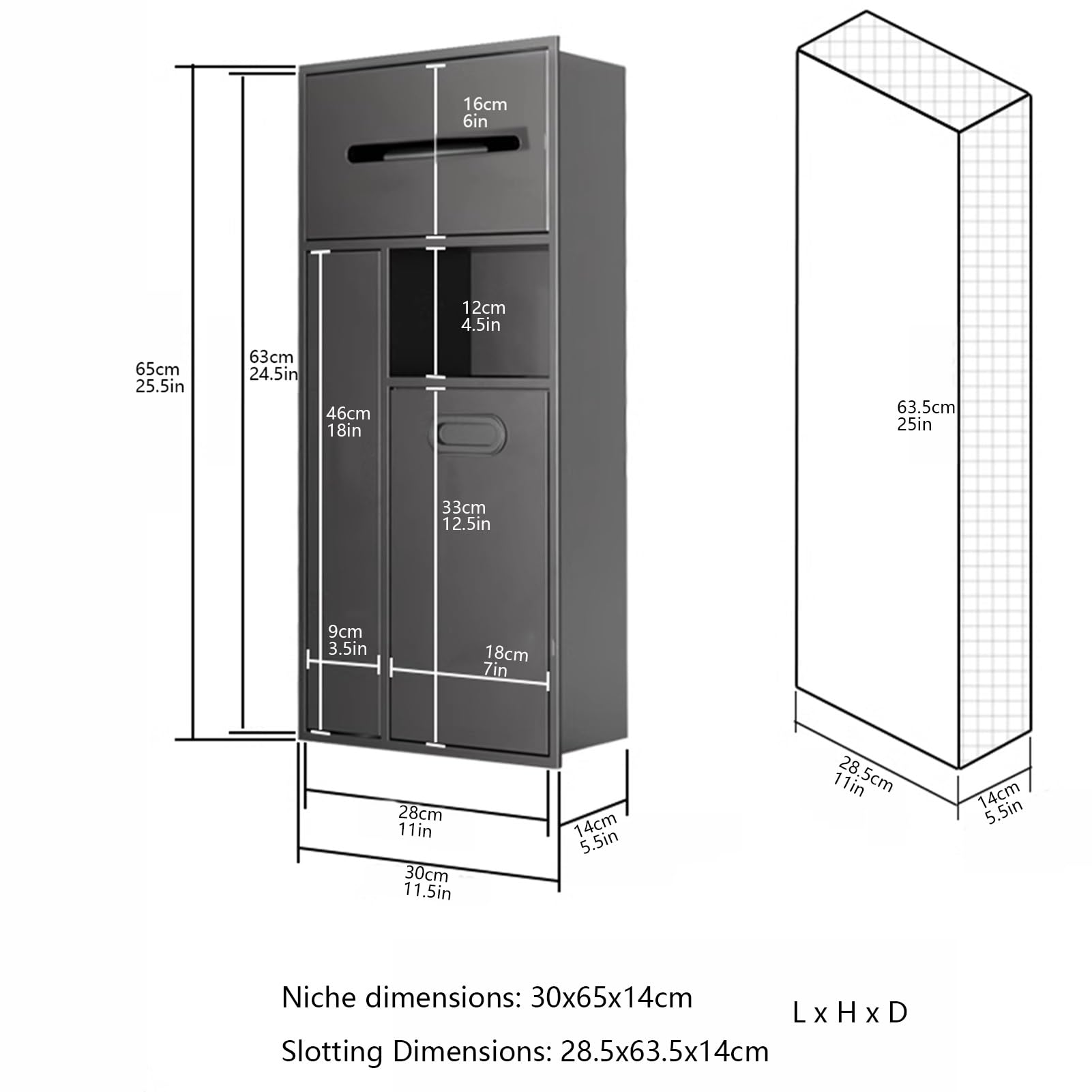Portarrollos de Papel higiénico y Cubo de Basura Empotrado de Acero Inoxidable, 30 x 65 cm, diseño Moderno para baño, Cocina y salón. Solución de Almacenamiento Elegante