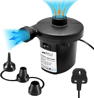 WALLE Electric Air Pump for Inflatable Quick Electric Pump with 3 Nozzles for Air Mattresses Boats Swimming Ring Airbeds Inflatables 230V AC 130W