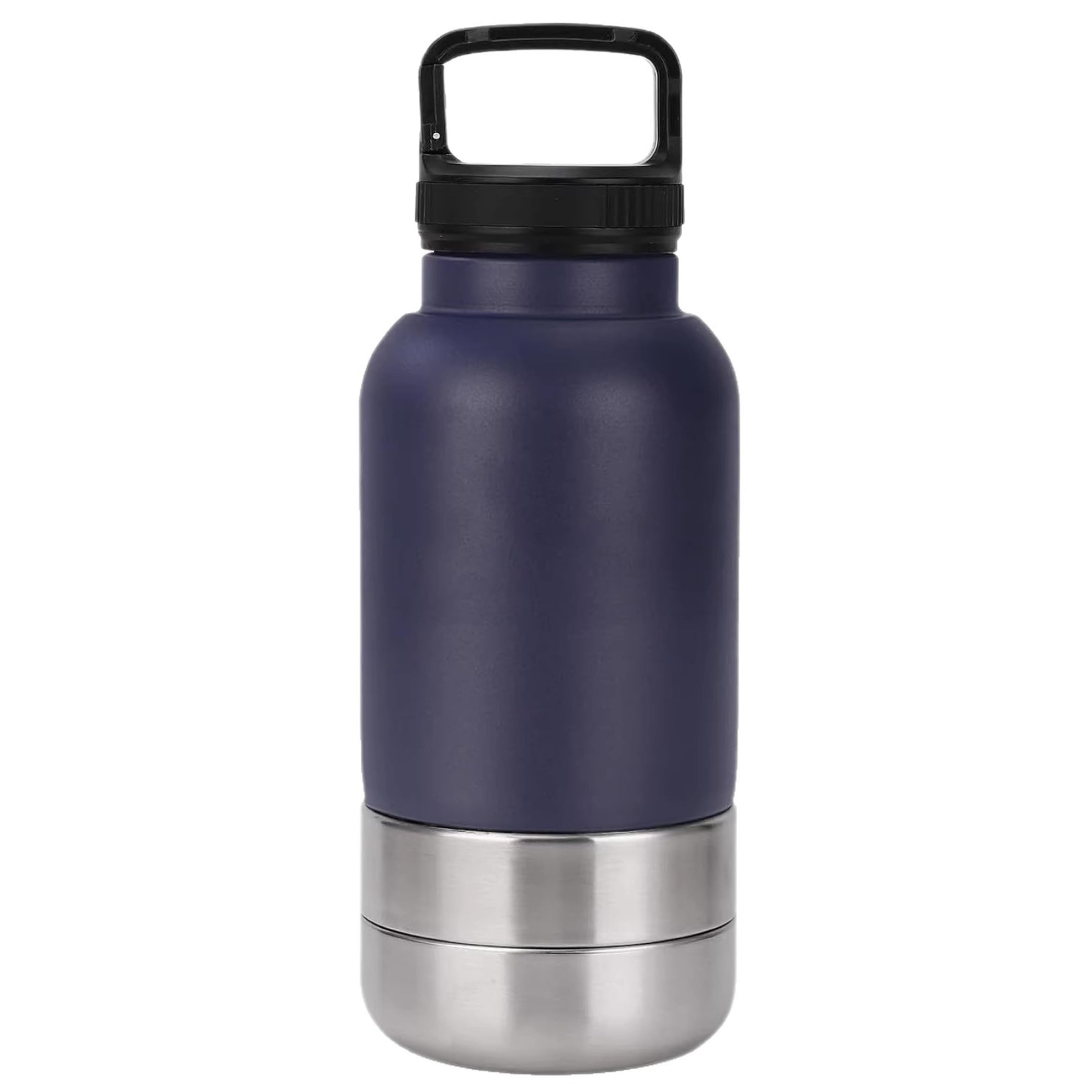 Gourde pour chien portable anti-fuite 950 ml en inox avec deux gamelles repas bleu