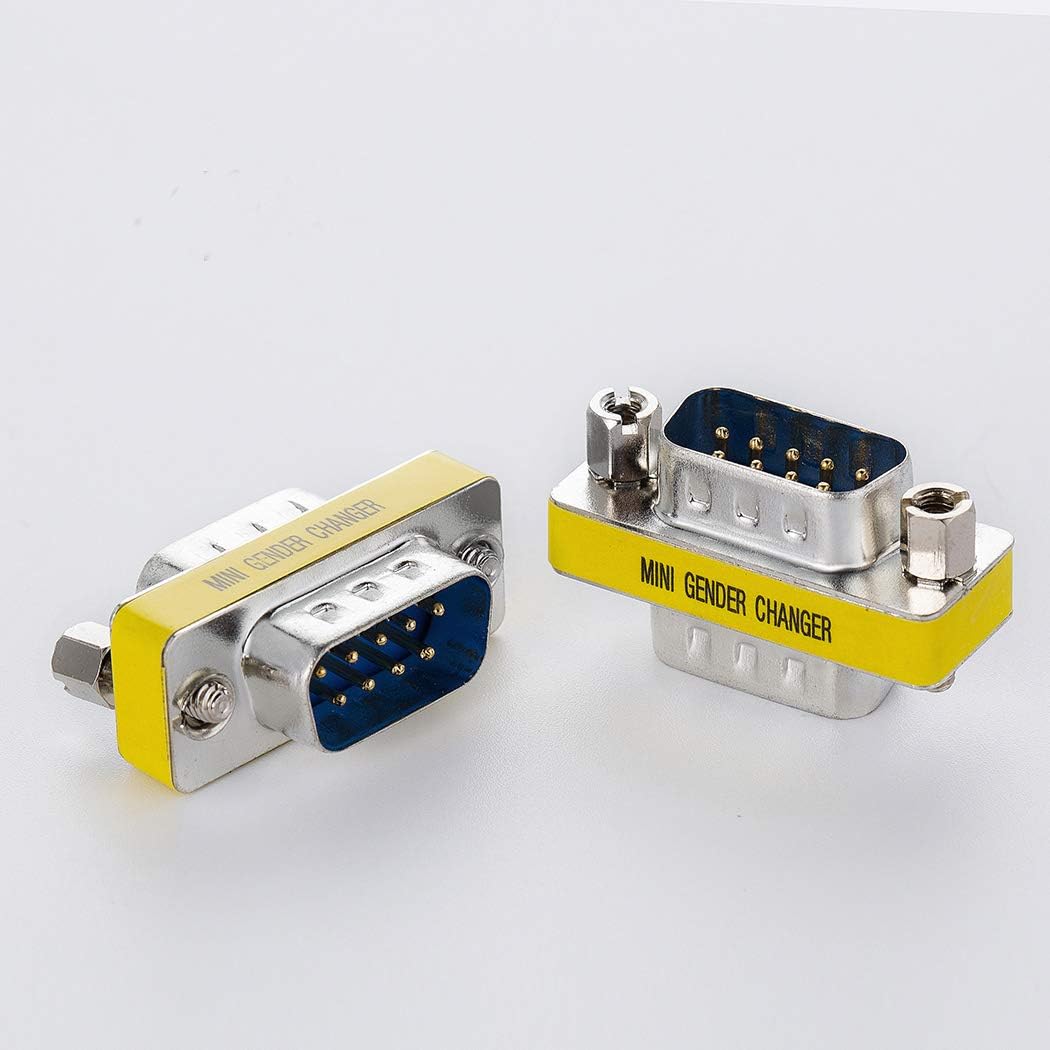 DB9 Gender Changer Serial RS232 Male to Male Mini Adapter/Coupler Pack of 2