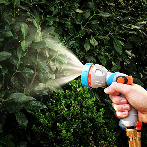 Grüntek Metal Garden Hose With 7 Jets/Nozzles And Quick Connector - Multifunctional Hand Spray Gun With Adjustable Water Strength - With European Quick Connector #TOP5