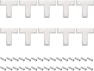 HARFINGTON T Shape Bracket, 40x40x1mm Stainless Steel Mending Plates for Joint Fastener with Mounting Screws Silver Tone 16Pcs