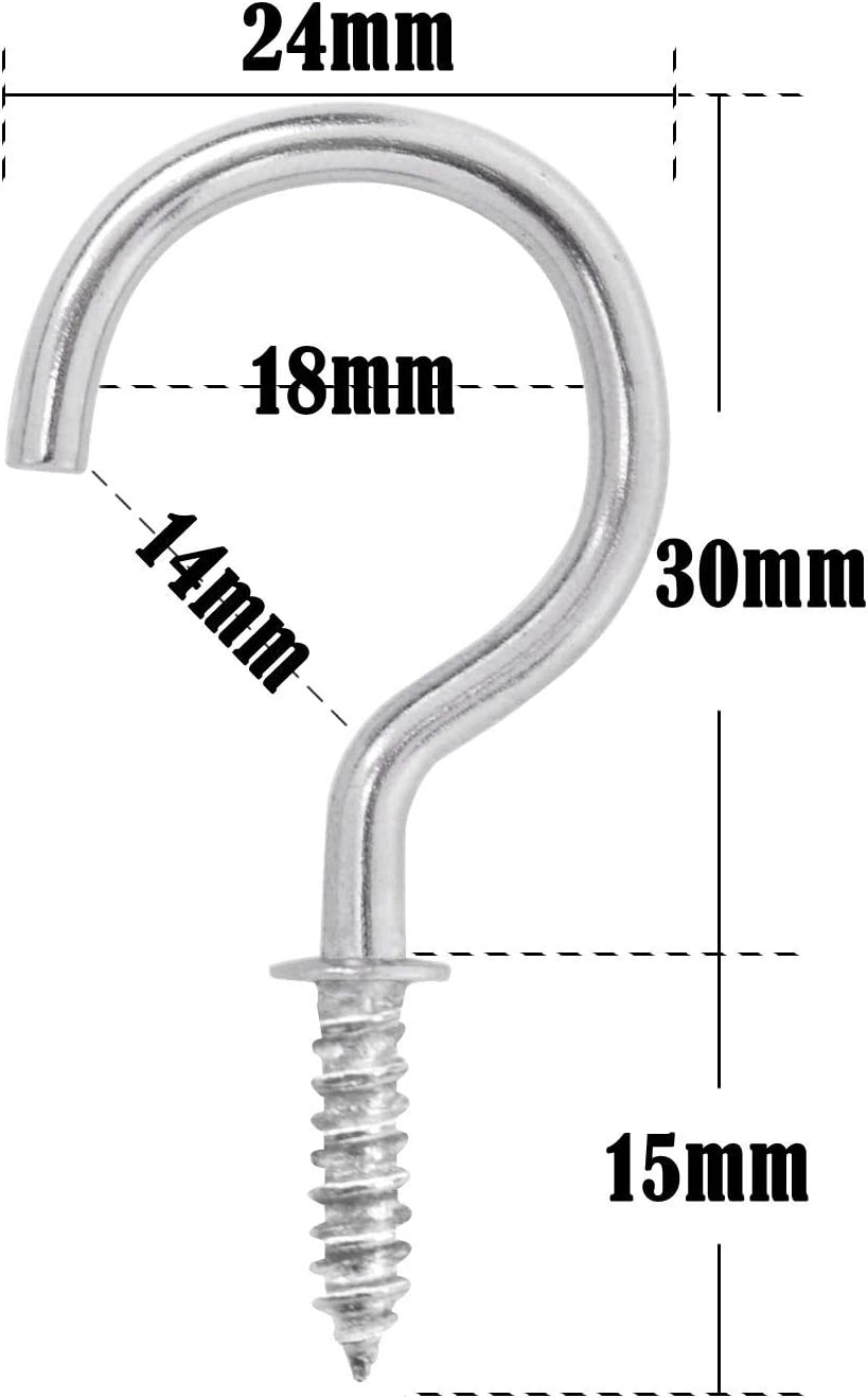 Bonayuanda 50 pcs Metal Screw-in Ceiling Hooks Cup Hook,Screw Hanger for Hanging Plants Mugs Kitchen Utensils Wind Chimes 1-1/4" (Silver)