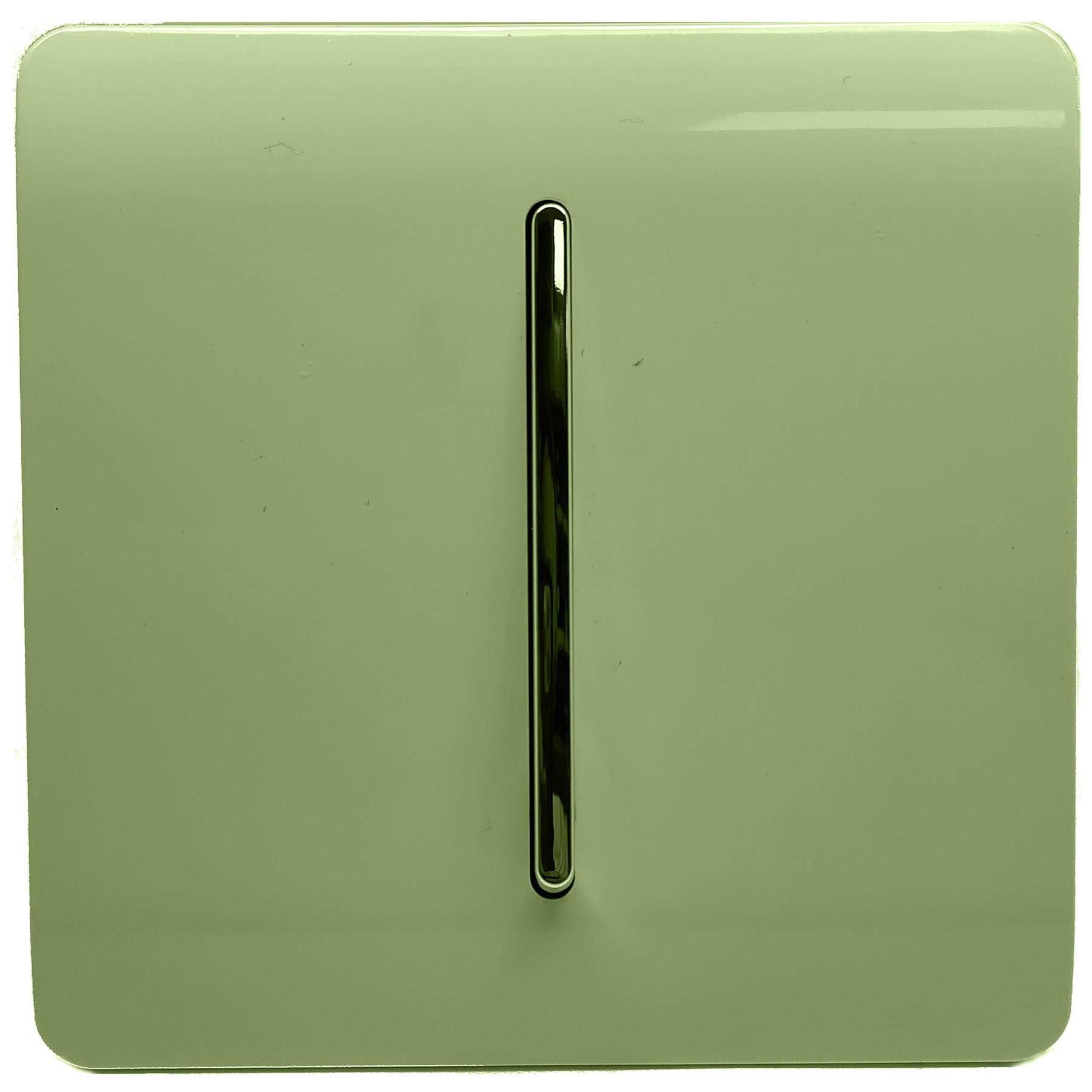 Trendi 1 Gang 3 Way Intermediate 240V Screwless Raised Front Plate Plastic Artistic Modern Glossy 10 Amp Chrome Rocker Single Electrical Wall Light Switch Moss Green - ART-SS9MG