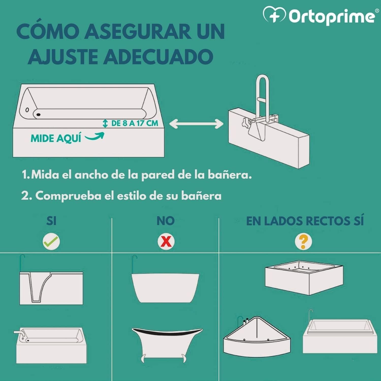OrtoPrime Asa bañera Adultos y Niños - Agarraderas baño - Asidero para Baño - Barra ducha - Agarrador ducha Personas Mayores - Asidero Bañera Adultos - Apoyo Bañera - Asa de SEGURIDAD para Baño