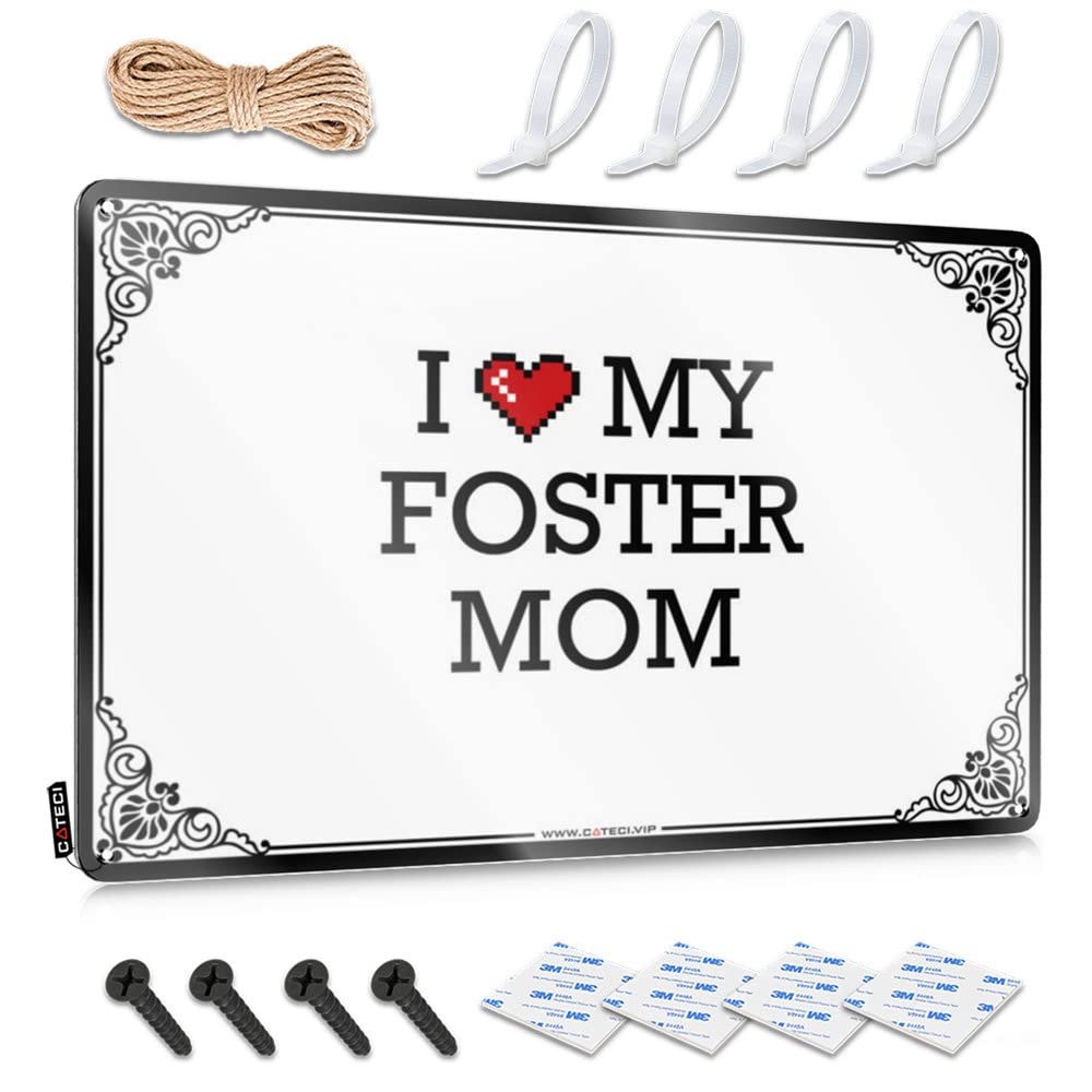 Funny Sign Home Bar Accessories Wall Art - I Love My Foster Mom Soft Area Adorable Retro Style Decoration For House(20X30CM)