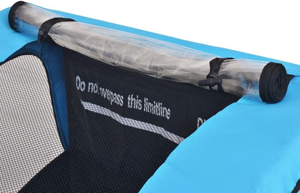 Kids Bike Trailer Heavy-Duty Steel Frame Cycling Kids' Bicycle Trailer ，Sporting Outdoor Cycling Storage Cart ，mesh Screen ，Quick Release Hitch ，Grey and Blue 30 Kg