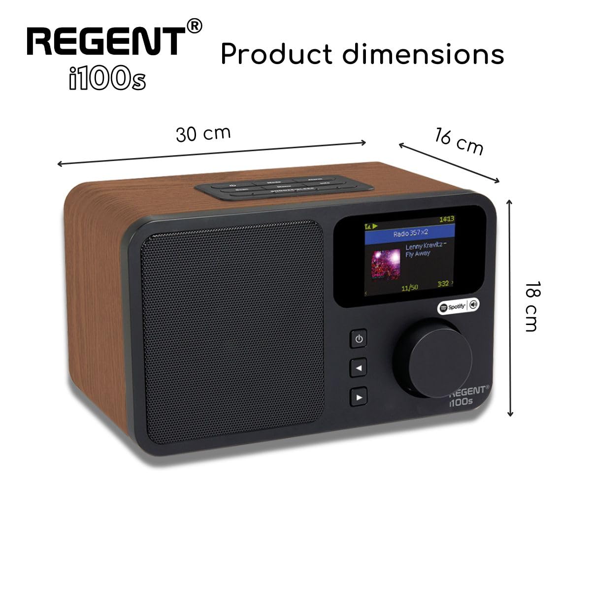 REGENT i100s Radio Internet z SPOTIFY Connect Wi-Fi Radio Cyfrowe Kuchenne z Bluetooth Budzik Snooze Timer Wyświetlacz LCD Kolorowy Drewno