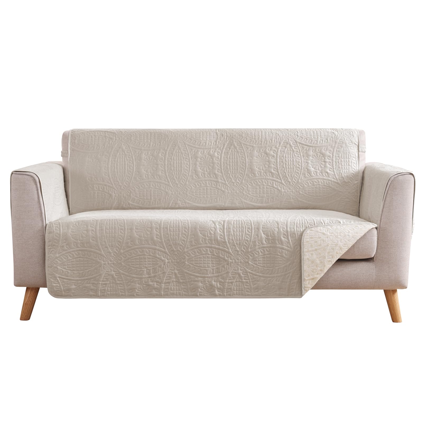Beige Loveseat Covers for 2 Cushion Couch, Water-Repellent Covers for Sofa Couch, Machine Washable Love Seat Quilted Couch Covers, Pet Friendly Loveseat Slipcovers (Loveseat 56", Beige Cream)