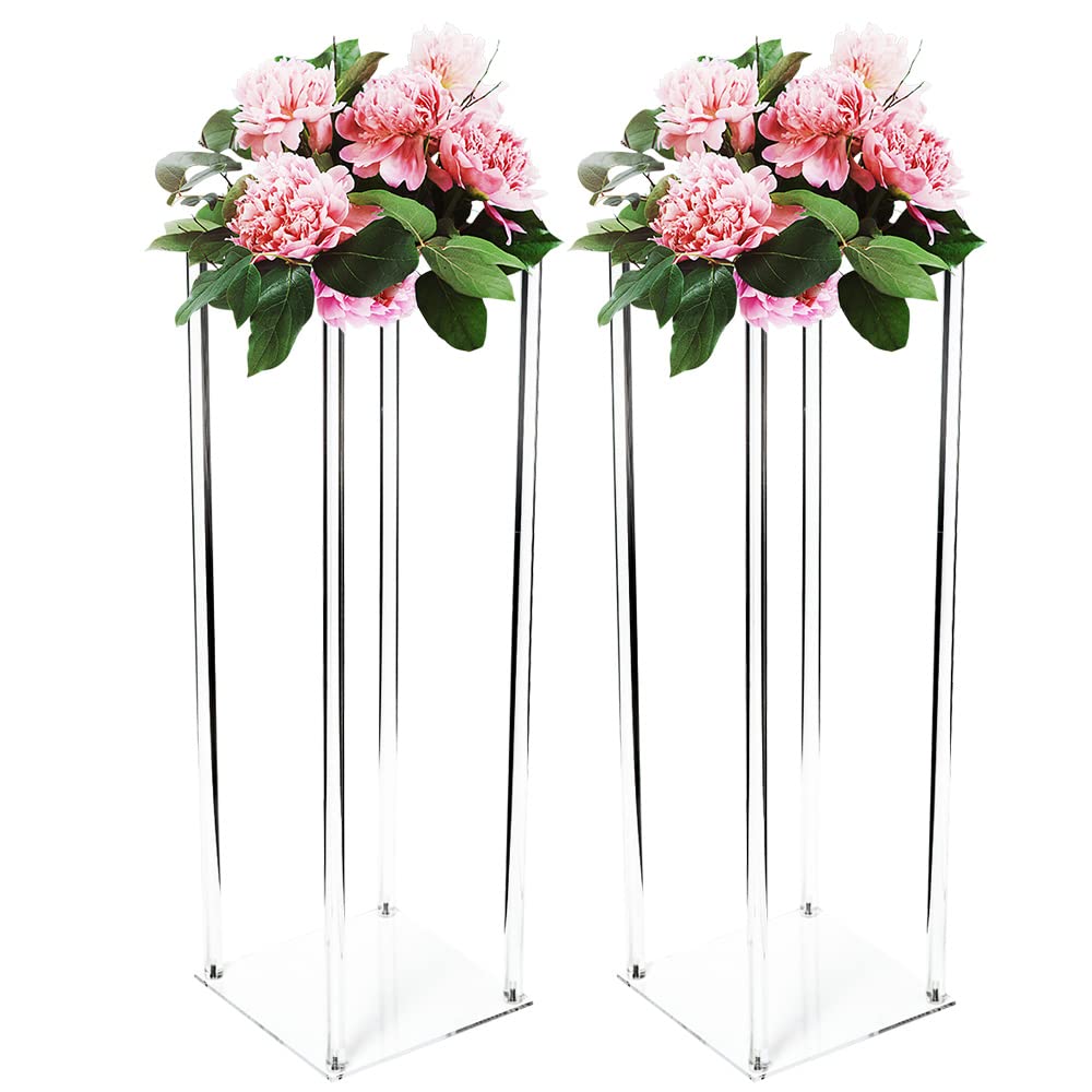 Acrylic Flower Stand Vases, 2 Pack 39'' Tall Acrylic Flower Stand Wedding Centerpieces Marriage Decorations Supplies Tabletop Decor Clear Display Rack