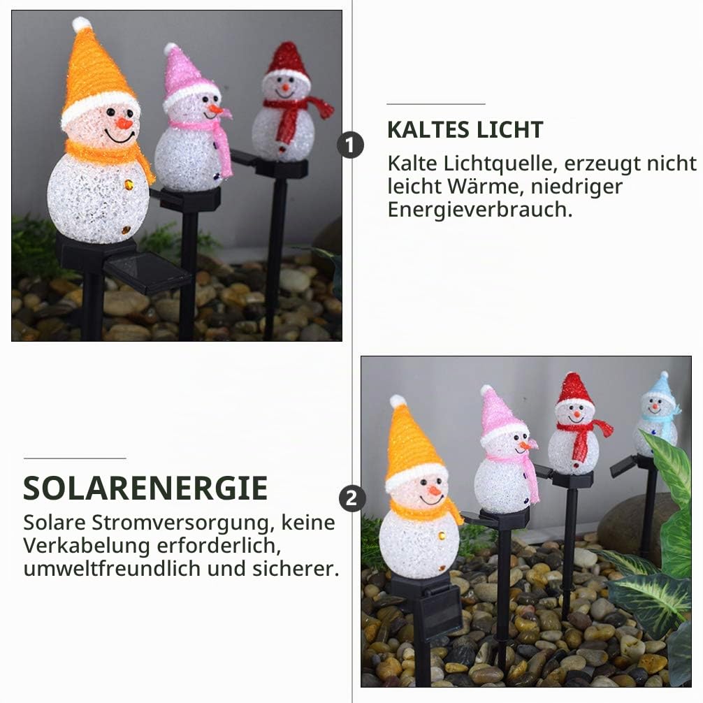 Uonlytech 2 Stück Solar Weihnachtsweg Lichter im Freien Schneemann Garten Pfahl Lichter wasserdichte Weihnachtsdekorationen für Terrasse Gehweg Hof Rasen (Zufällige Farbe)