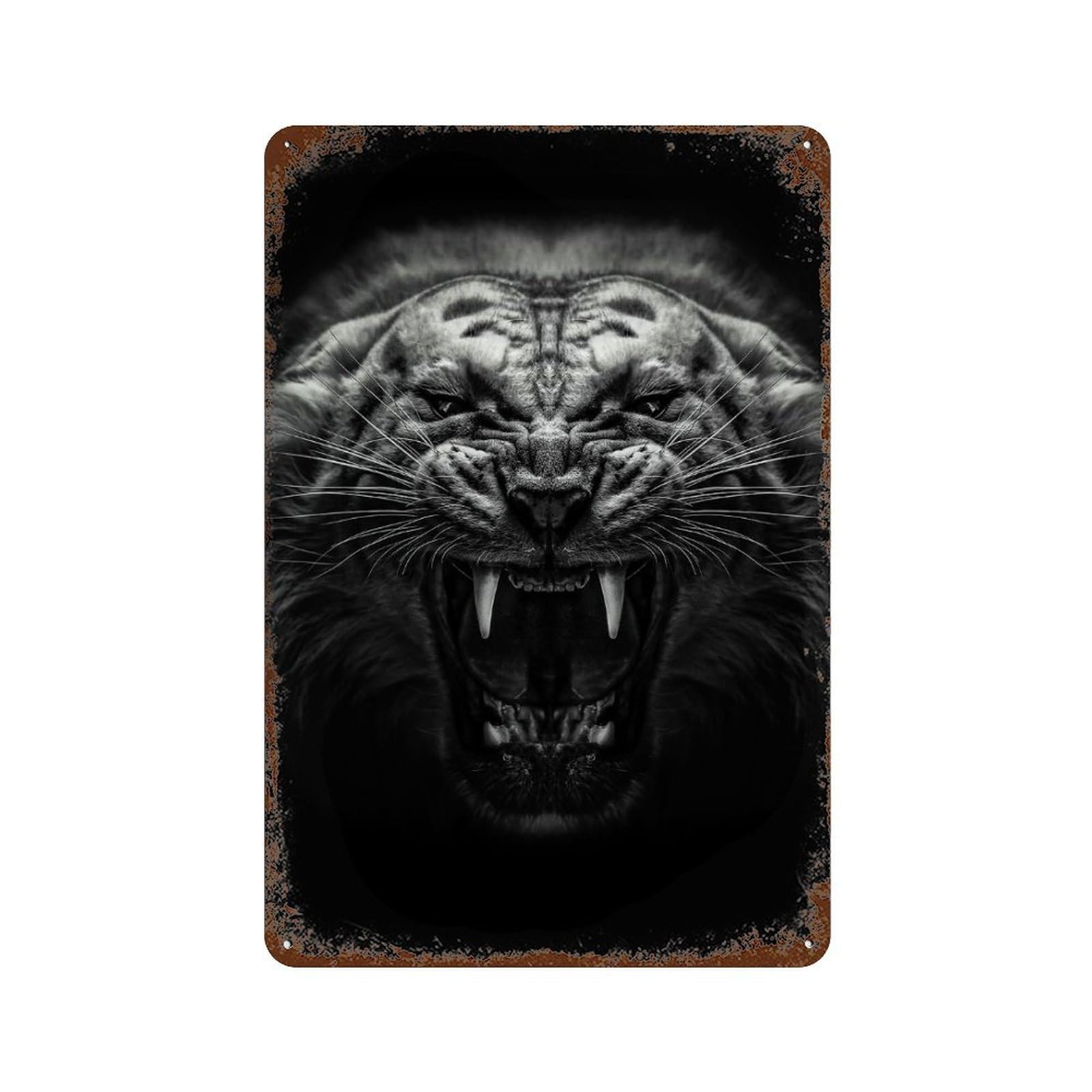 Rust Effect Angry Tiger Poster Rustic Tin Plaque 11.8"x7.9", Classic Wall Plaque for Shed, Workshop And Garage Wall Decor