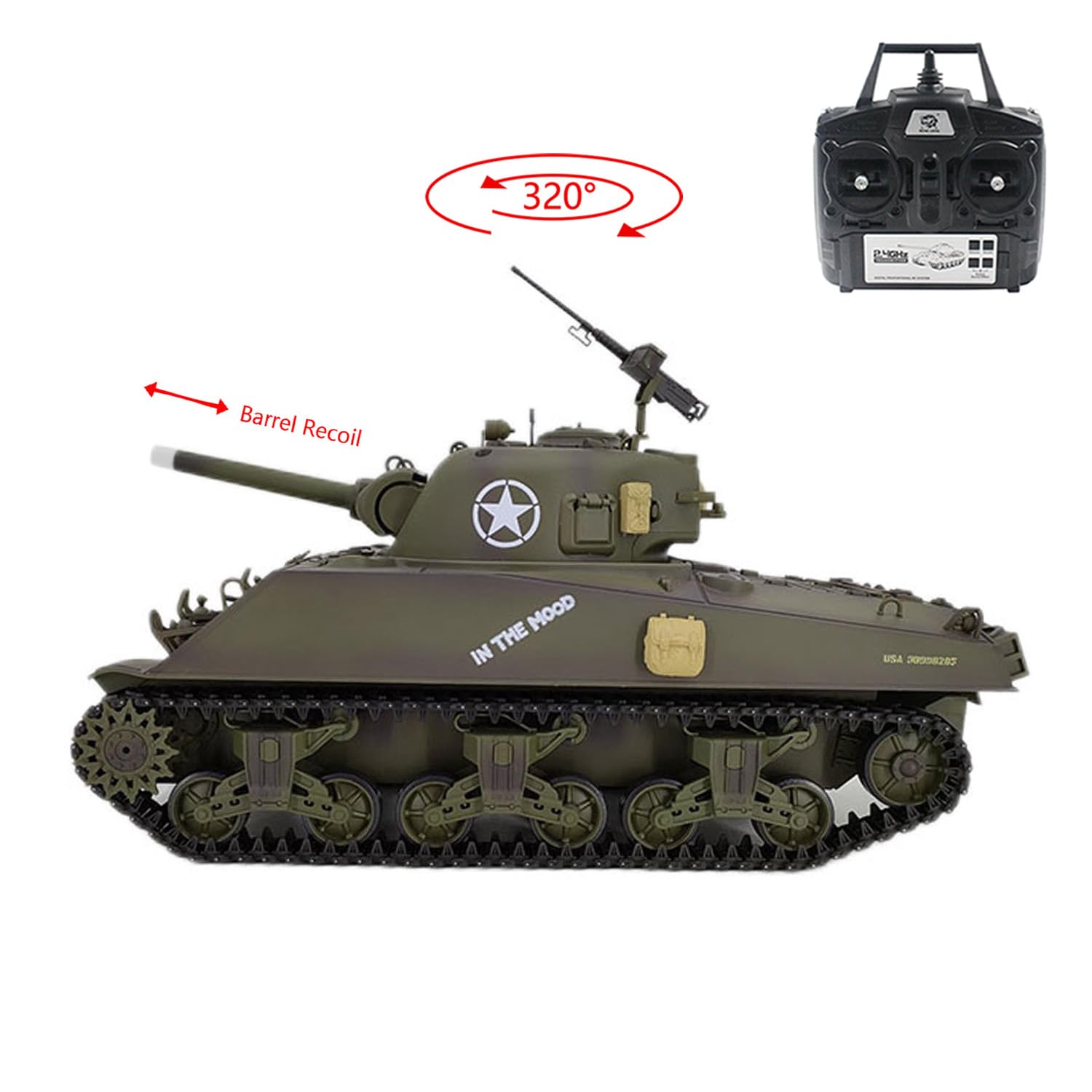 TOUCAN RC HOBBY Henglong 1/16 7.0 RC Tank M4A3 Sherman 3898 320° Torreta Barrel Recoil BB IR Smoking Steel Gearbox Battery 2.4G Radio