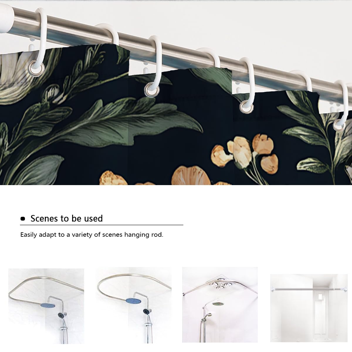 Romantischer Naturalismus Badezimmervorhang Symmetrisches Blumendesign Botanischer Gartenmuster Duschvorhang wasserdichte Polyester-Badewannendekoration 180 x 180 cm