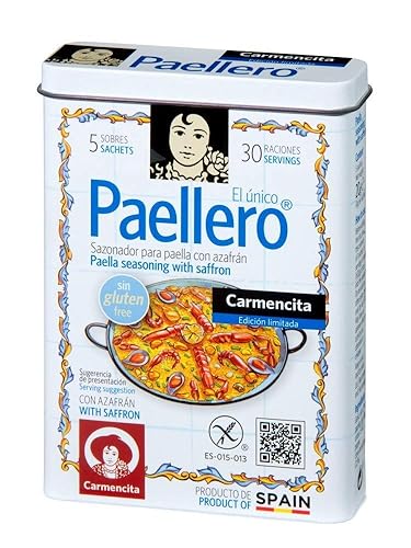 Carmencita. Paellero Paella Seasoning with Saffron (5 sackets) in metallic
