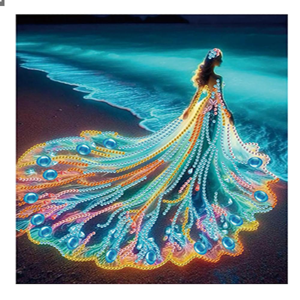 DCIDBEI DIY Diamond Painting Pictures Beautiful Women 30 x 30 cm Diamond Painting Woman on the Beach and Sea Diamond Painting Special Rhinestones Rhinestone Embroidery Landscape Diamond Painting