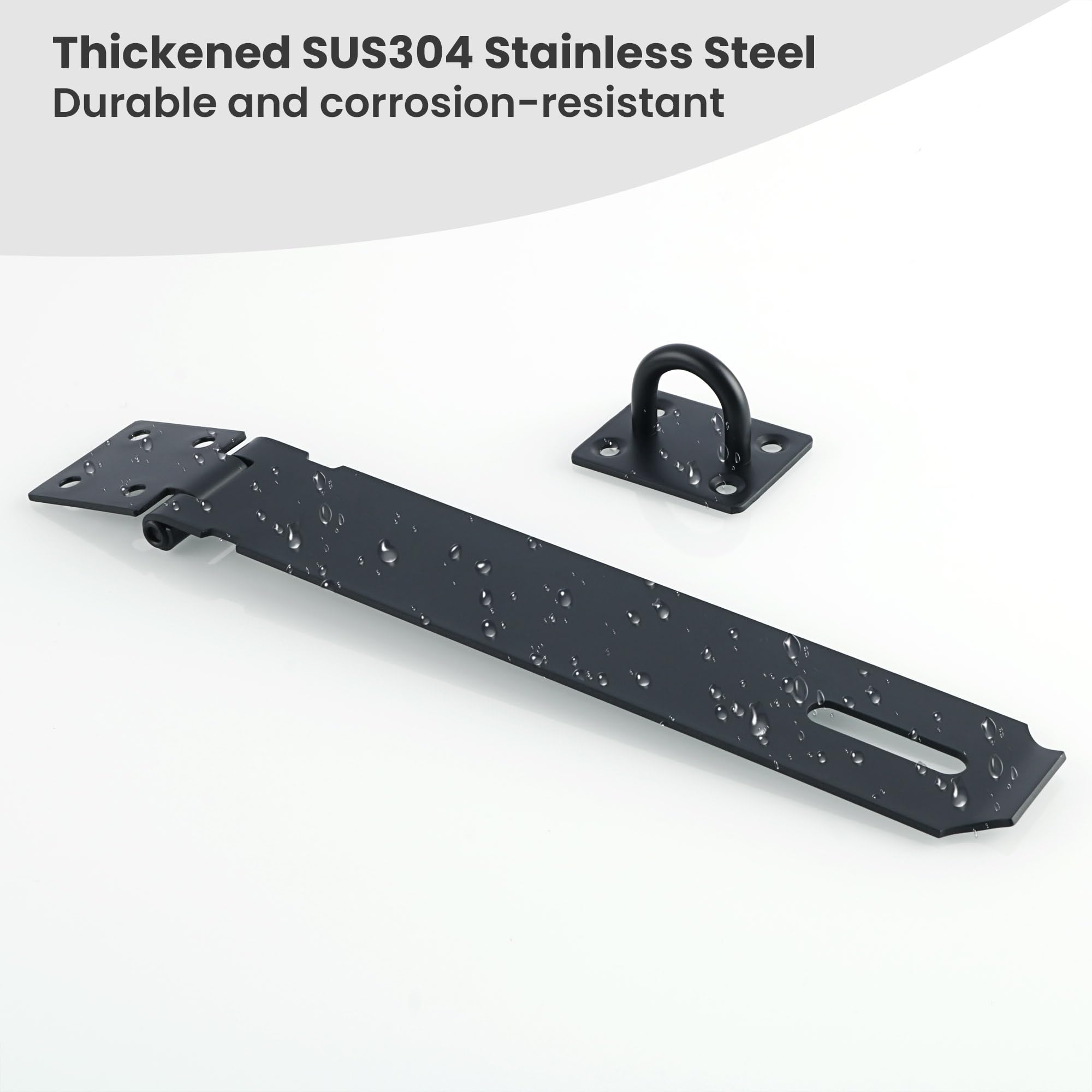 Alise Cerradura de puerta de 8 pulgadas, acero inoxidable SUS 304, cierre de seguridad, con tornillo de fijación para puertas externas, ventanas, gabinetes, jaula de mascotas, color negro MS9B-8C