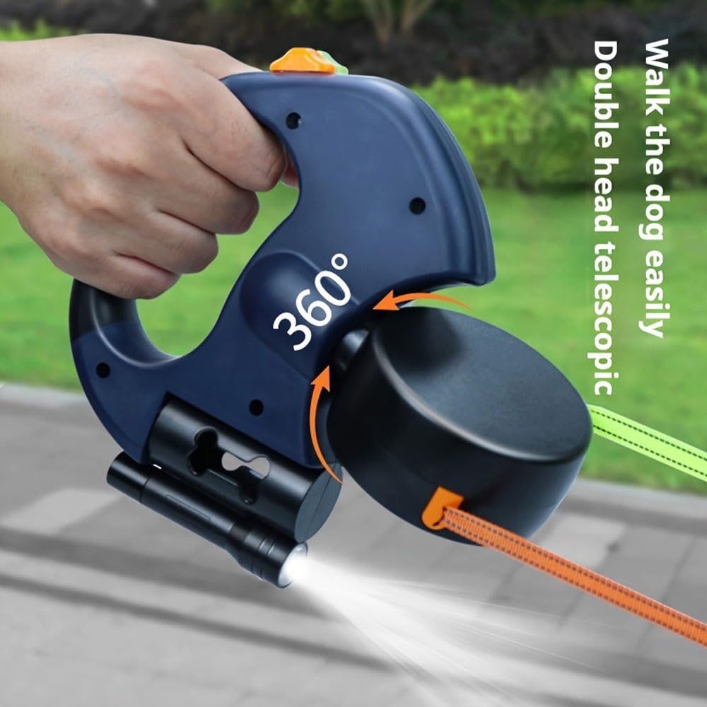 Guinzaglio Retrattile Anti-Masticazione per Cani Medi/Grandi fino a 50kg, con Girevole 360° Anti-Groviglio, Freno e Blocco a Una Mano, Sacchetti per Bisogni Integrati e Luci Notturne(Red)