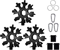 Vista 1 de FZENeast Snowflake Multitool, 3 Pcs 18-in-1 Stainless Steel Snowflake Standard Multitool, Snowflake Wrench with Key Ring, Carabiner Clip and Storage