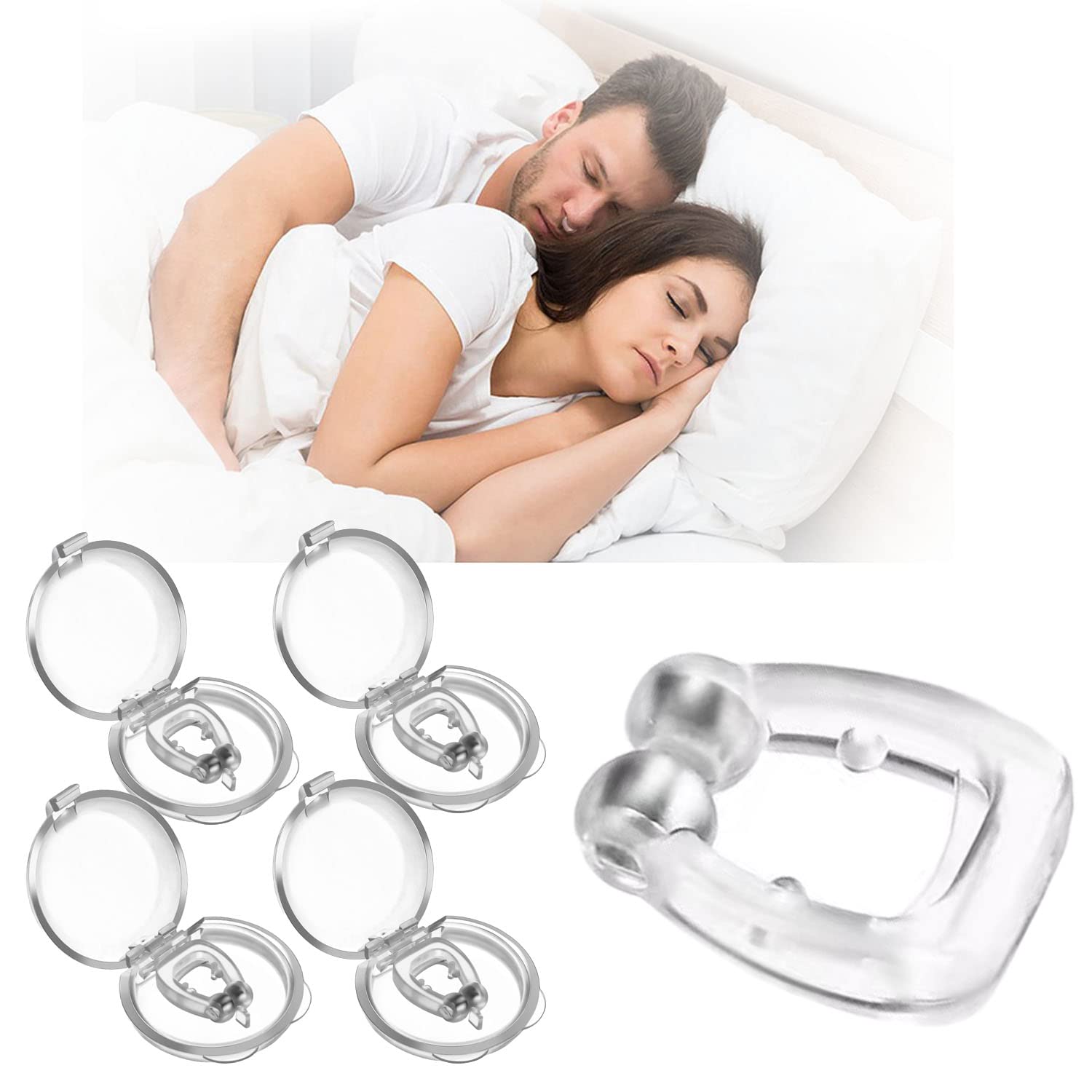 Anti Snoring Devices, 4 Pcs Silicone Snore Stopper Snoring Solution Anti Snore Nose Clip Comfortable Sleep Device for Men and Women