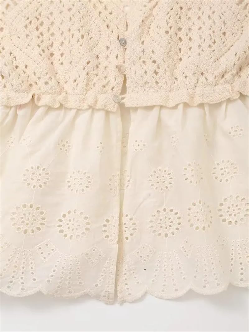 Canotta da donna con ricamo traforato lavorato a maglia casual senza maniche in pizzo crop top