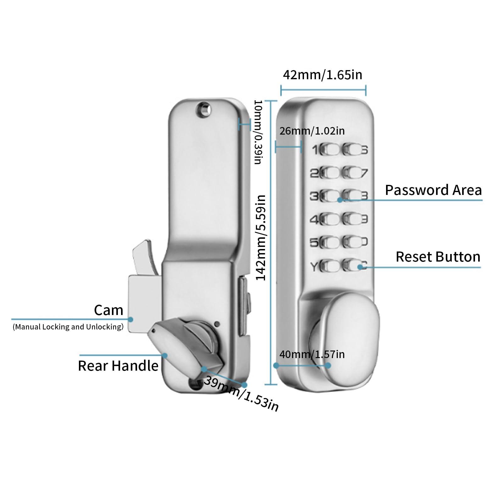 BORDSTRACT Cerradura de teclado para puertas, 142x42mm Cerradura de combinación de seguridad para puertas de oficinas domésticas